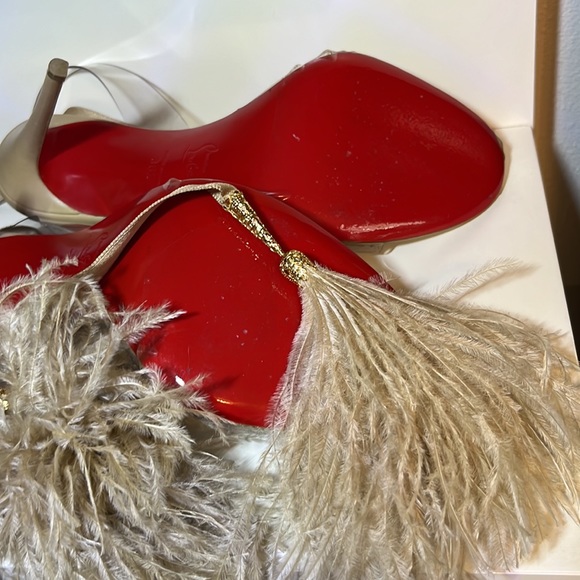 Louboutin Marie Edwina 100 Nude stilettos ribbon ostrich feathers pvc naked  1 - Picture 12 of 14